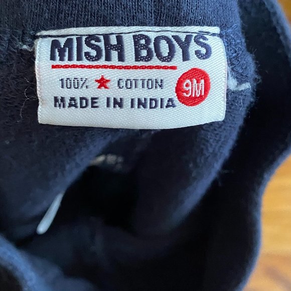 Mish Boys ❤️ Blue 100% Cotton Drawstring Trouser Size 9 Months (PRE-LOVED) - Picture 3 of 3